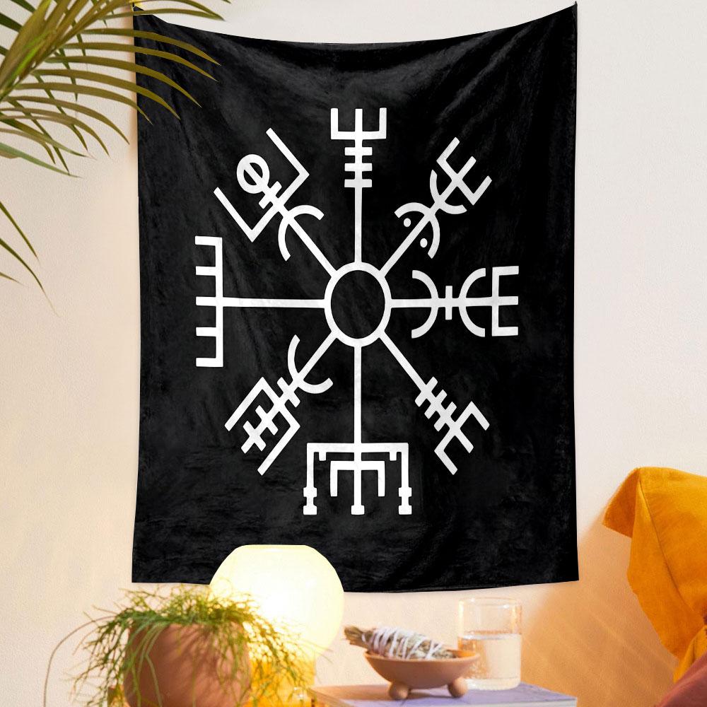 Viking Vegvisir Compass Symbol Design Patterned Tapestry Decorative Wall Hanging, Home Bedroom Living Room Decor