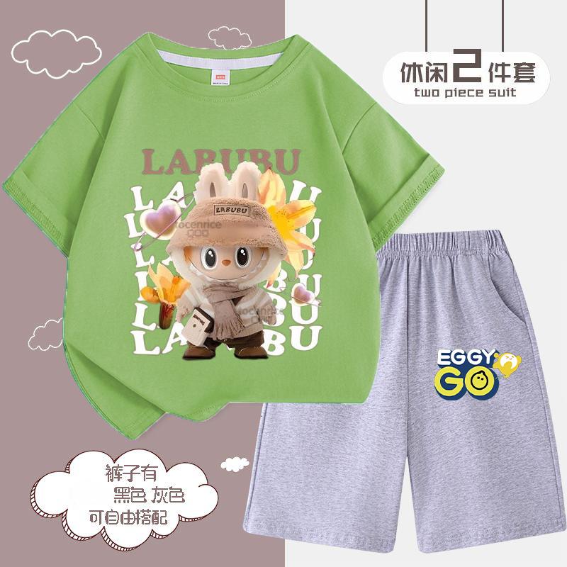 Children's LBB Fashion Casual Short-sleeved Shirt and Shorts Two-piece Set, Summer Loose Sportswear for Boys and Girls