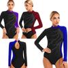 Kadınlar Uzun Kollu Jimnastik Bale Dans Leotard Bodysuit Artistik Patinaj Dans Tulum