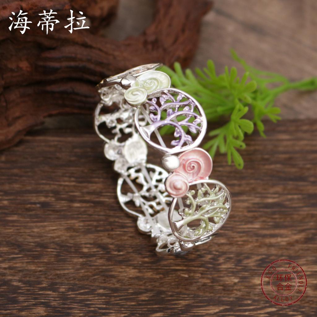 Bracelet élastique conque arbre de vie creux peinture couleur huile, bracelet pour femme tendance et haut de gamme