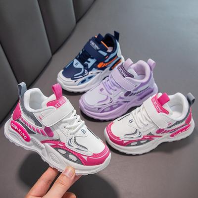 Kids Chunky Sneakers Girls Boys Breathable Soft Sole Running Shoes With Hook Loop Closure