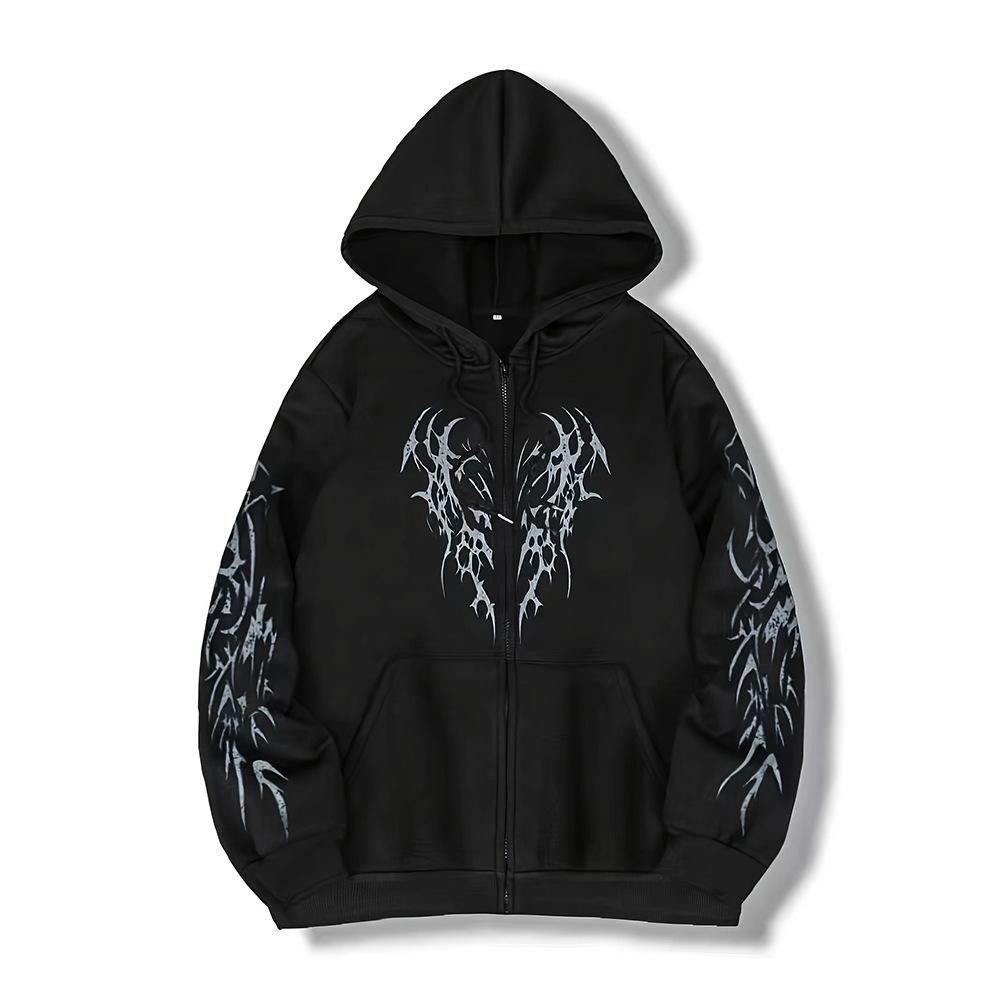 Dark Hooded Zipper Cardigan Sweatshirt For Men And Women Loose Couple Coat