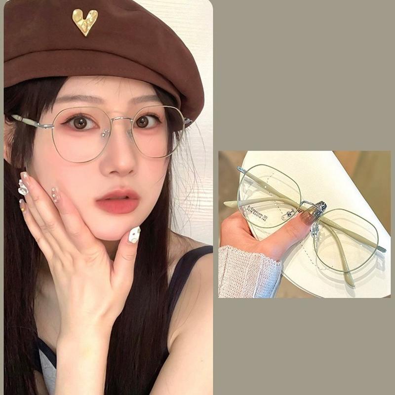 Clear Glasses Women Polygonal Metal Frame Eye Glasses 0 Flat Mirror Girls Eyewear Anti Blue Light Glasses Fashion Eyeglasses