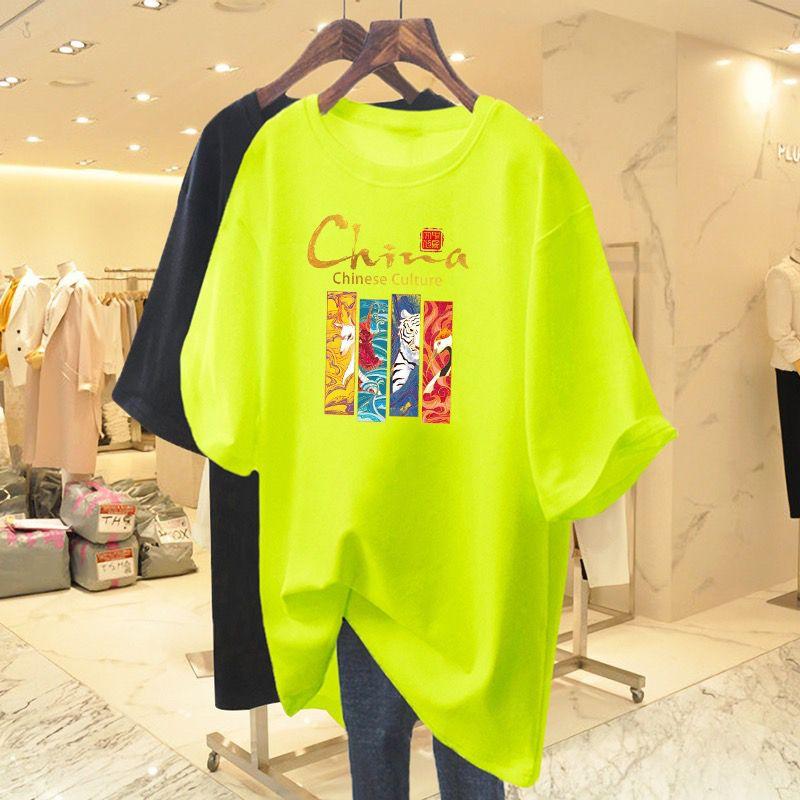 Summer New Chic Hand-Painted Print Basic T-shirts Women Clothing Casual Loose Pure Cotton Short Sleeve Top Tee Lady Pullovers