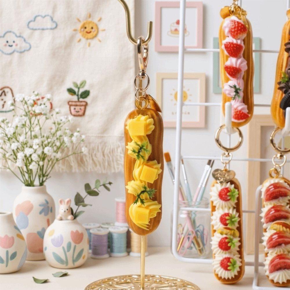 Long Cream Puff Realistic Long Cream Pendant Simulation Fruit Small Strip Fruit Keychain  Gift