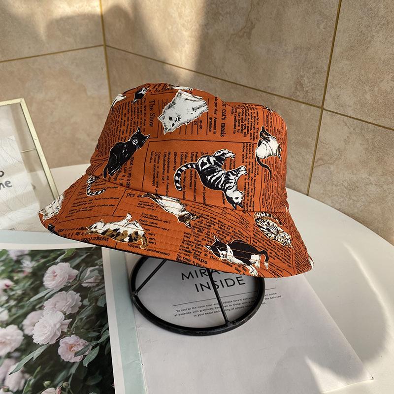 

Двусторонняя шляпа-ведро Harajuku cat для мужчин и женщин на весну и осень, летний уличный хипстерский козырек для путешествий M（56-58cm）