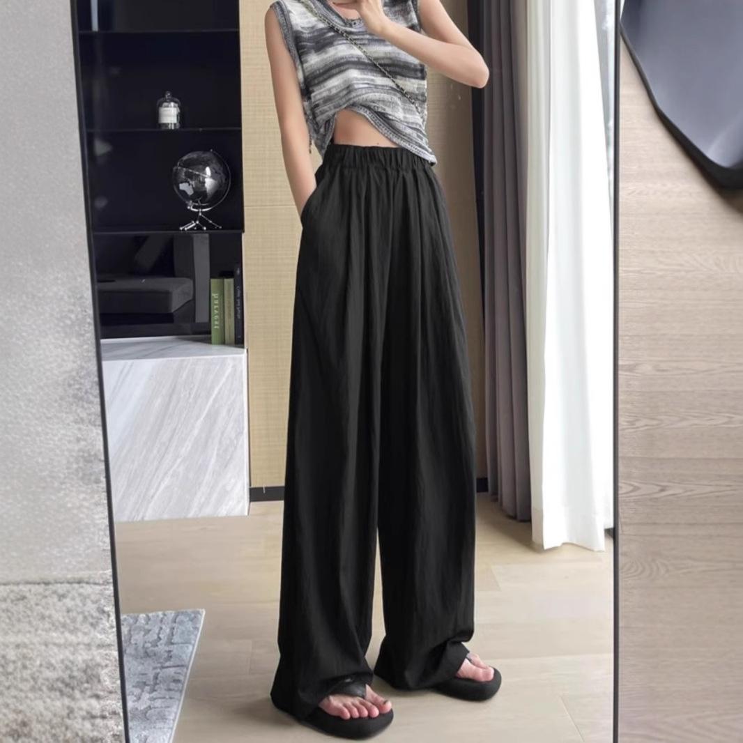 

Women’s Summer Apricot Textured Ice Silk High-Waist Wide-Leg Pants M (96-105 jin)