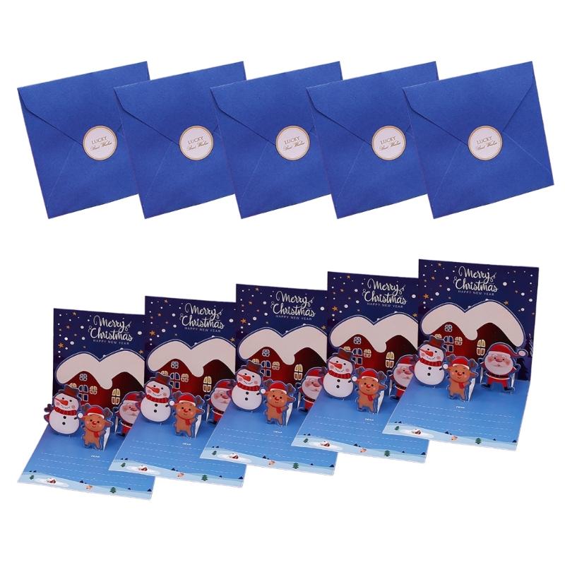 

10 шт. 3D рождественская открытка с конвертом и наклейками-пломбами, праздничная поздравительная открытка, рождественская поздравительная открытка 4,3 дюйма, новогодняя открытка