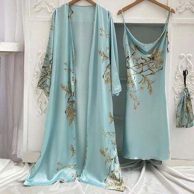 Imprimare 2 buc Robă Costum de dormit Femei Kimono Mireasa Halat de baie Rochie Lenjerie Satin Decolteu în V Lenjerie de dormit Cămașă de noapte Îmbrăcăminte de noapte