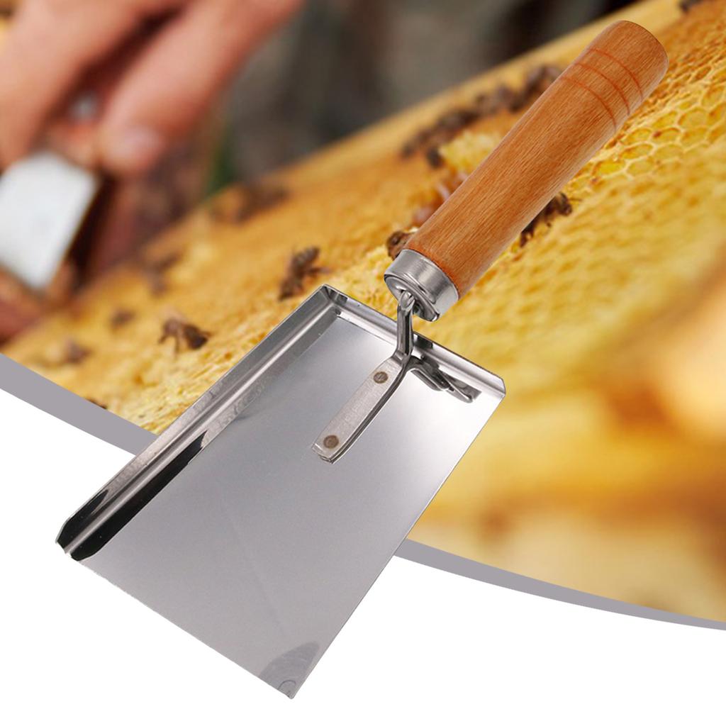 Multifunctional Beekeeping Shovel Stainless Steel Hives Scraper Honeycomb Cleaning Tool with Ergonomic Wood Handle