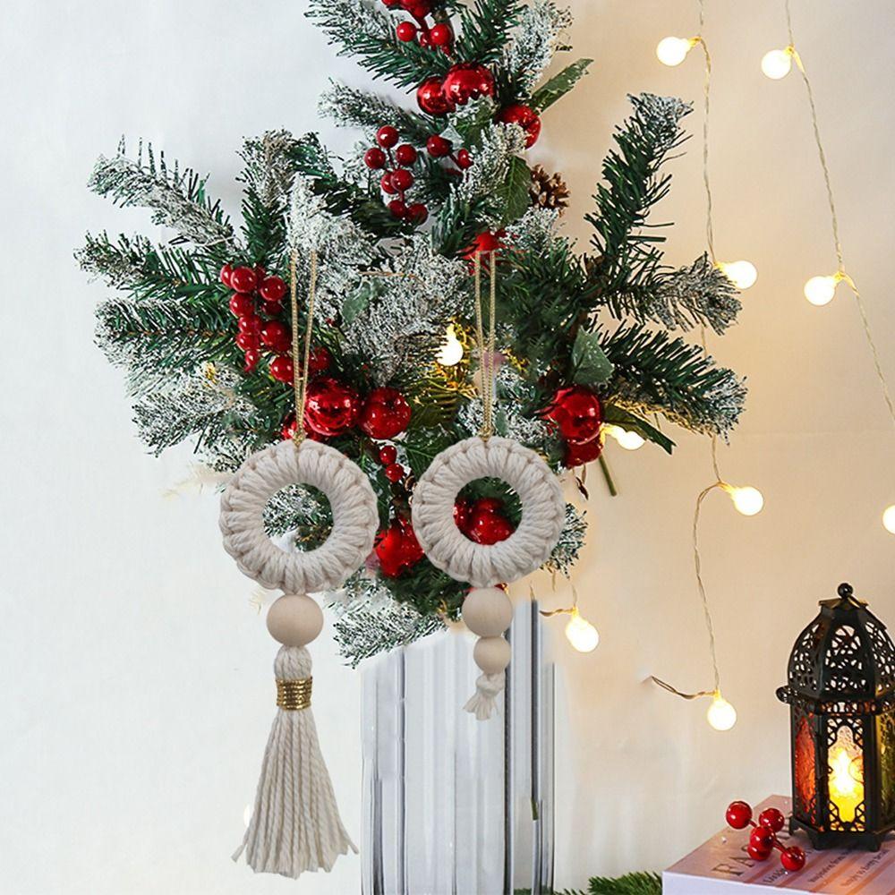2pcs Handmade Christmas Tree Ornaments Cotton Rope Christmas Wreaths Pendant Creative New Year