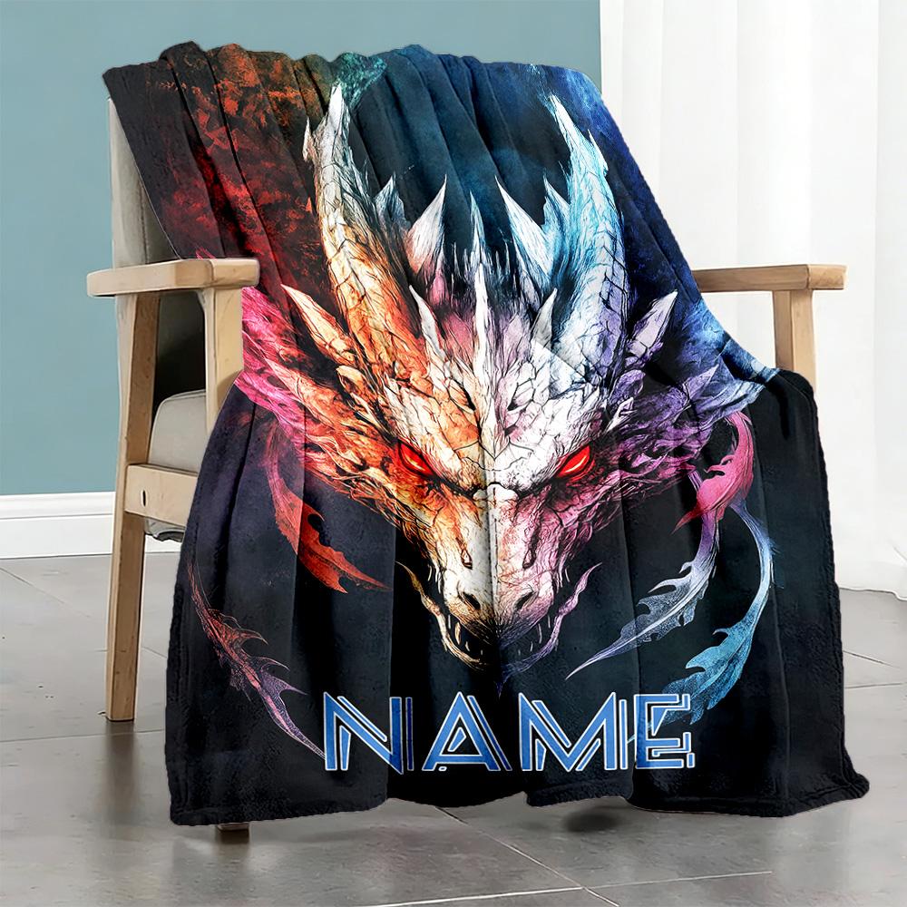 Fierce Dragon Customize Your Name Blanket Lightweight Personalized Blanket Soft & Cozy Throw For Office Office Chair Livingroom Sofa
