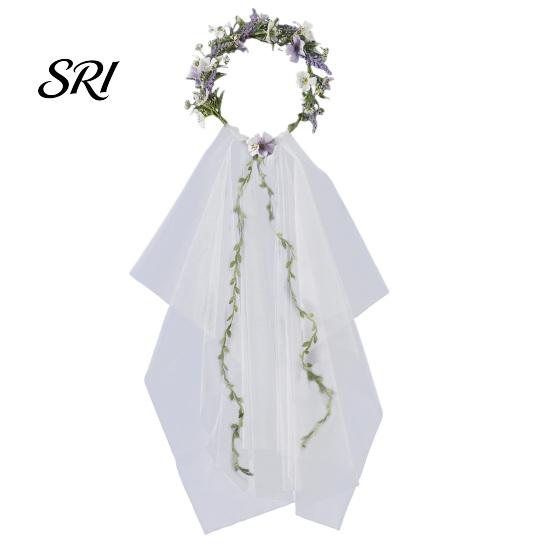 Kids Party Headwear Bridal Veil Lightweight Breathable White Tulle Headband with Bows Flowers Decor Children Versatile Hair Accessory