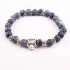 Leopard Head Agate & Lapis Lazuli Lion Bracelet with Volcanic Rock Beads