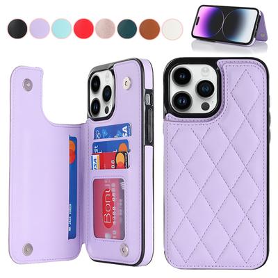 Double Button Small Fragrant Wind Wallet Card Holder Magnetic Flip Leather Case For Apple iPhone 15 14 Pro Max 13 Samsung Galaxy S23 FE A14 A53 A54