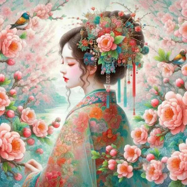 Flower Fairy 5D DIY Diamond Painting Pink Plum Blossom Woman Landscape 5D Cross Stitch Mosaic Embroidery 2024 Home Decor J3977