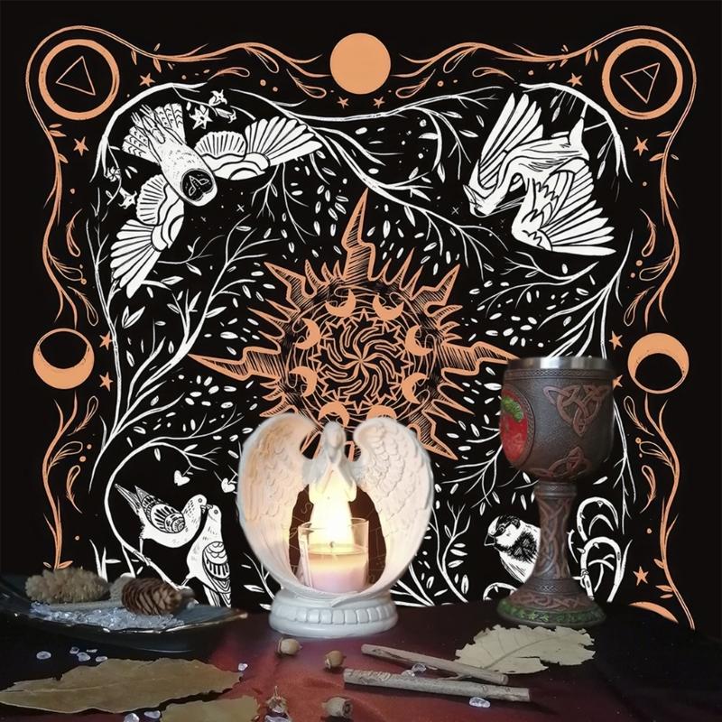 Bird Moon Pattern Astrology Tablecloth Tarots Divinations Tablecloth Altars Cloth Divinations Board Game Accessory