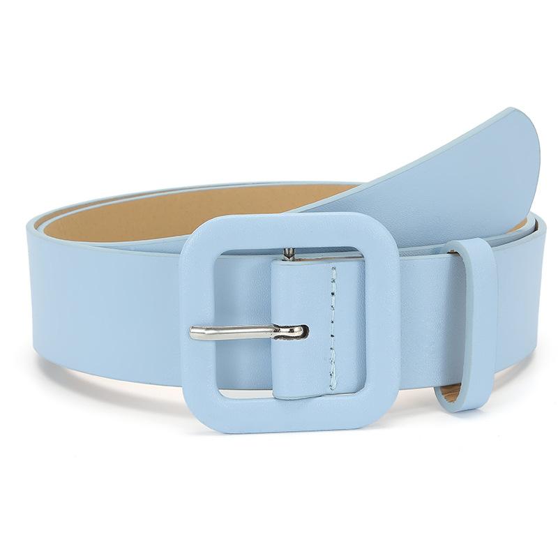 

Vintage Luxury Design Leather Belt Trouser Dress Belts Thin Waist Strap Square Buckle Waistband EMA синий