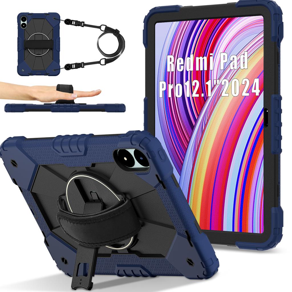 For Xiaomi Redmi Pad Pro 5G/Pad Pro/Poco Pad 4G Case Kickstand Silicone+PC Tablet Cover with Shoulder Strap