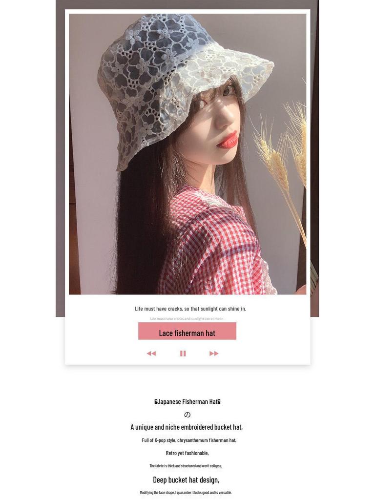 Women's Korean-Style Flower Lace Fisherman Hat with Face-Covering, Trendy Summer Sun Protection