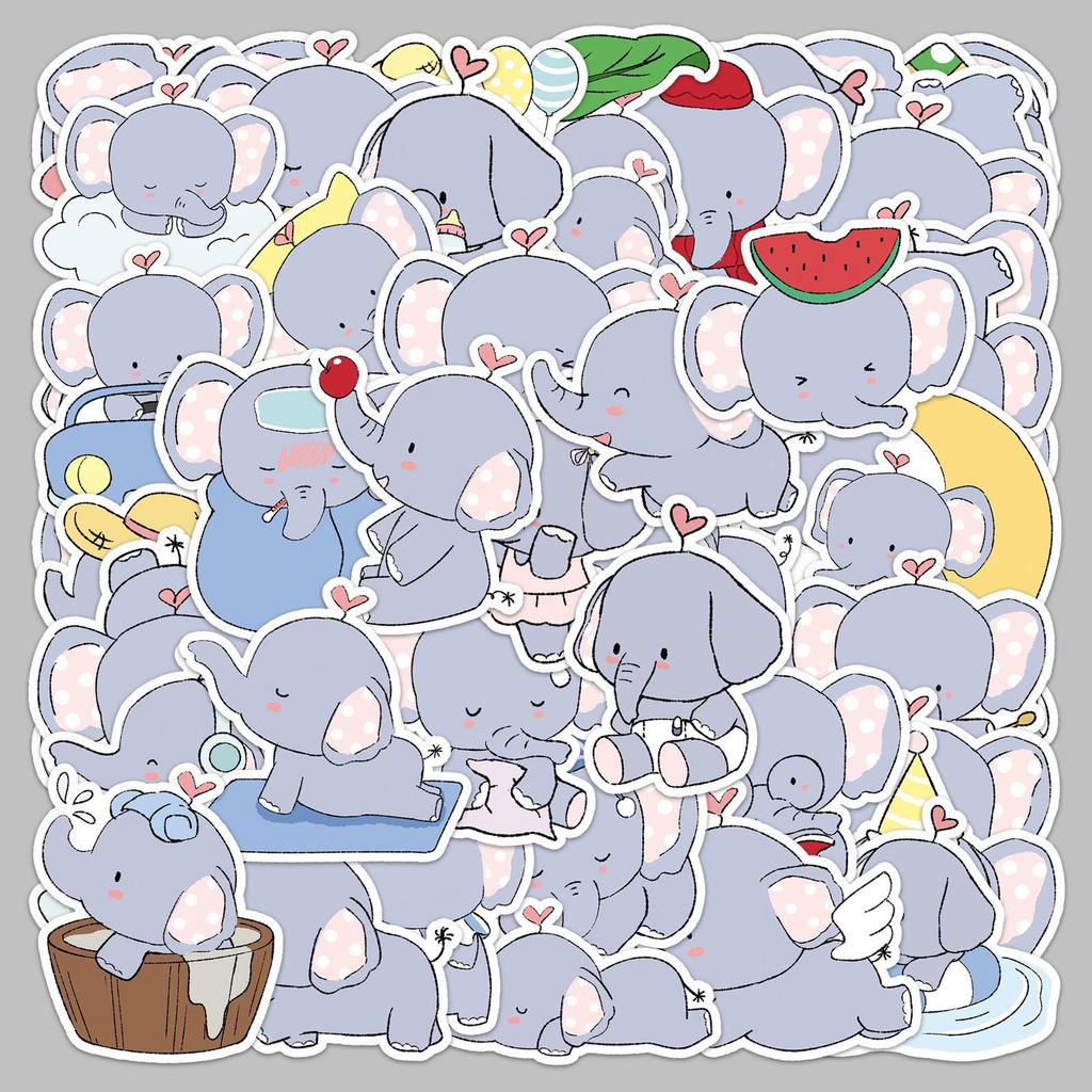50 Cute Hand-Painted Cartoon Baby Elephant Stickers for Luggage, Diary, and Water Bottles
