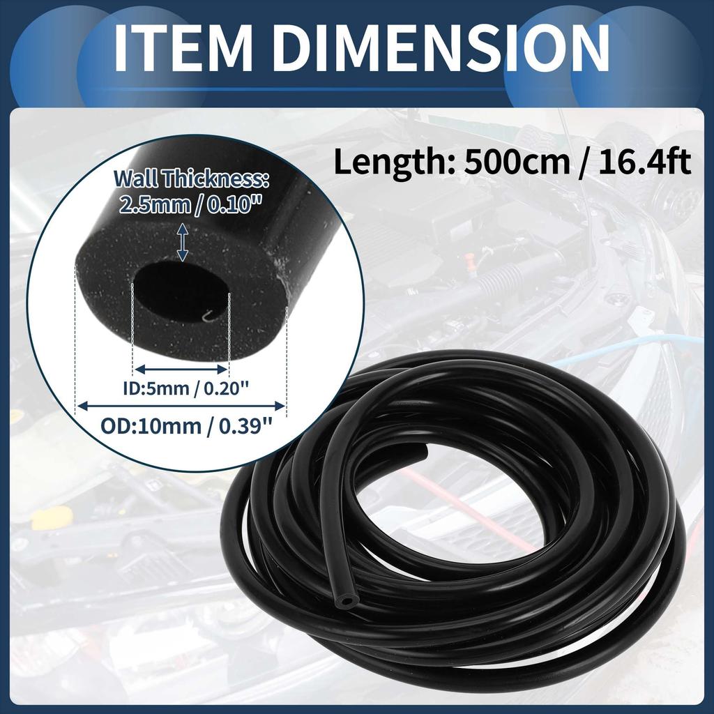 INFINAUTO Silicone Vacuum Tube Hose Engine 16.4FT 3/16" 5mm ID 2.5mm Thickness Car Automotive Vacuum Line Silicone Black High Temperature