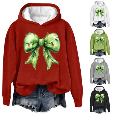 Damenmode, lässig, langärmelig, weihnachtlich bedruckt, Rundhalsausschnitt, Kapuzenpullover
