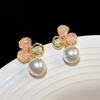 New Fashionable Versatile Crystal Petal Hanging Pearl Earrings Temperament Light Luxury High Sense Silver Needle Earrings