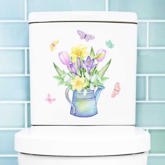 Kreativa väggdekaler för krukblommor Vattentät PVC självhäftande dekaler Vinylkonstdekoration Avtagbara toalettlockklistermärken Badrum Keramik