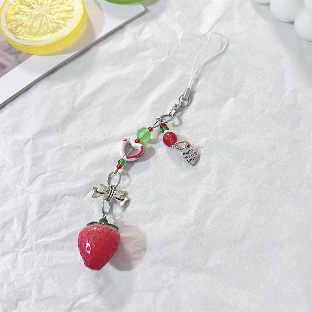 Bag Hanging Strawberry Keychain Pendant Sparkling Car Keyring Creative Beaded Phone Lanyard  Girls