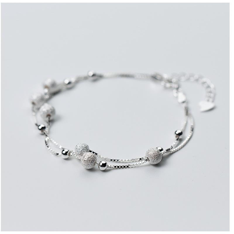 925 Sterling Silver Frosted Beads Bracelets Jewelry Gifts Women Box Chain Fashion Trendy Bracelet Jewelry