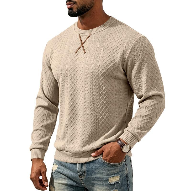 Men S Casual Jacquard Loose Fit Round Neck Long Sleeve Sweatshirt
