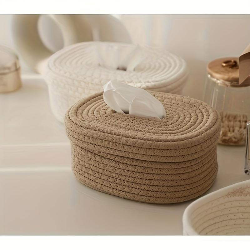 1pc Hand-Woven Fabric Tissue Box Holder-Stylish, Lightweight,Washable,Multifunctional Storage for Face Towels,Napkins On Home