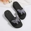 Women's Fashion Plus Size Platform Slide Sandals with Rhinestone Butterfly Decoration Thick Sole Comfortable Casual Footwear