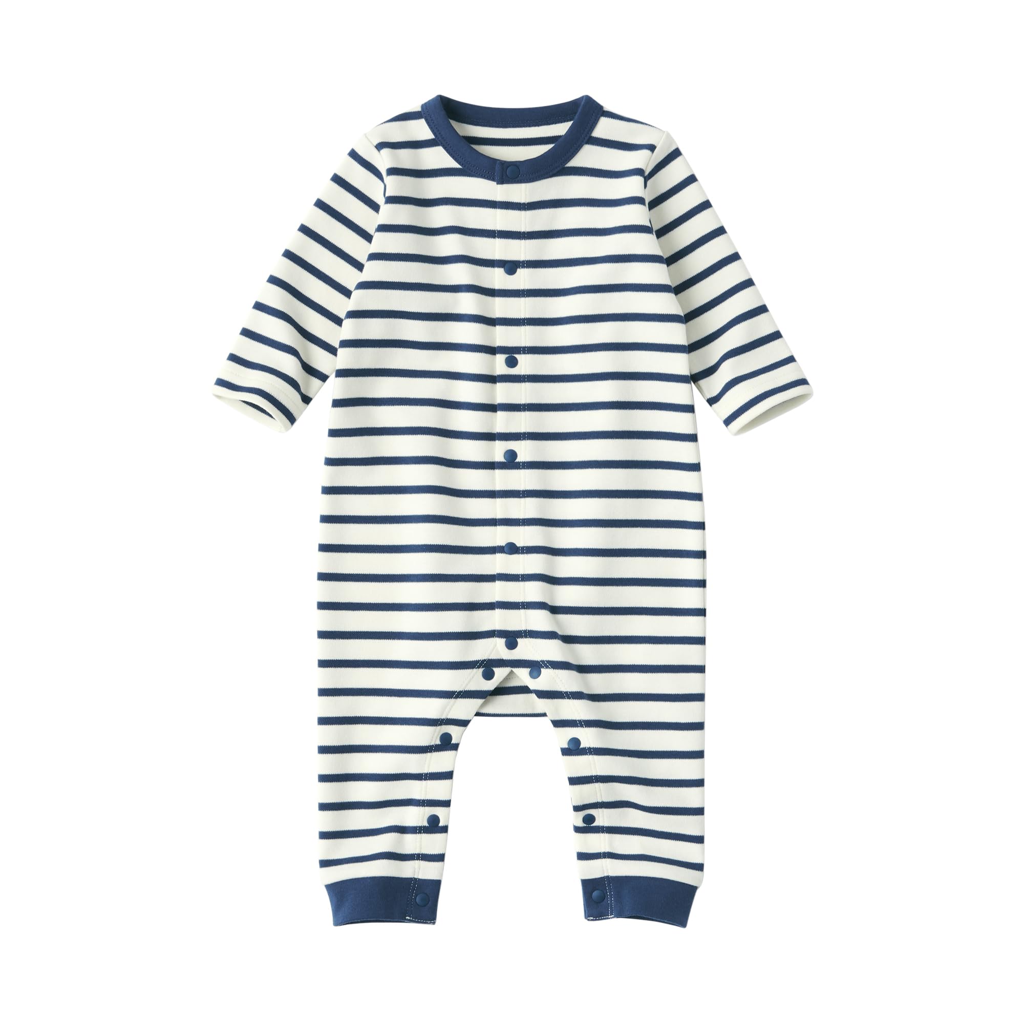

MUJI Baby Brushed Smooth Knit Long Sleeve Coverall Unisex Baby CC240A4A Navy Border Newborn 60