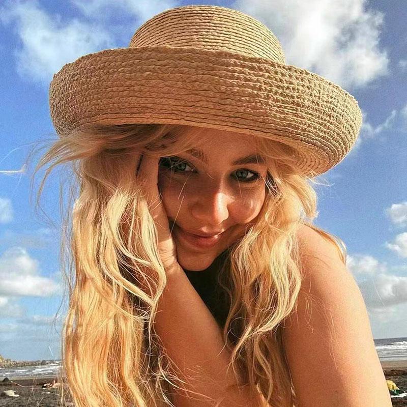 Yiran Dayang Hat Women's Hepburn Style Retro Wide Brim Raffia Sun Hats Summer Sun Protection Beach Hat European American Fashion Foldable Straw Hat 55-58Cm