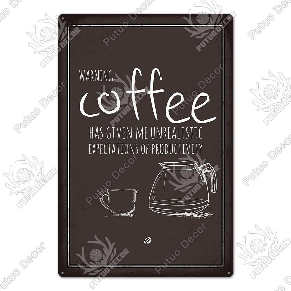 Putuo Decor Coffee Vintage Tin Metal Sign Decorative Plaque Retro Plate Cafe Kitchen Man Cave Coffee Bar Club Wall Decoration