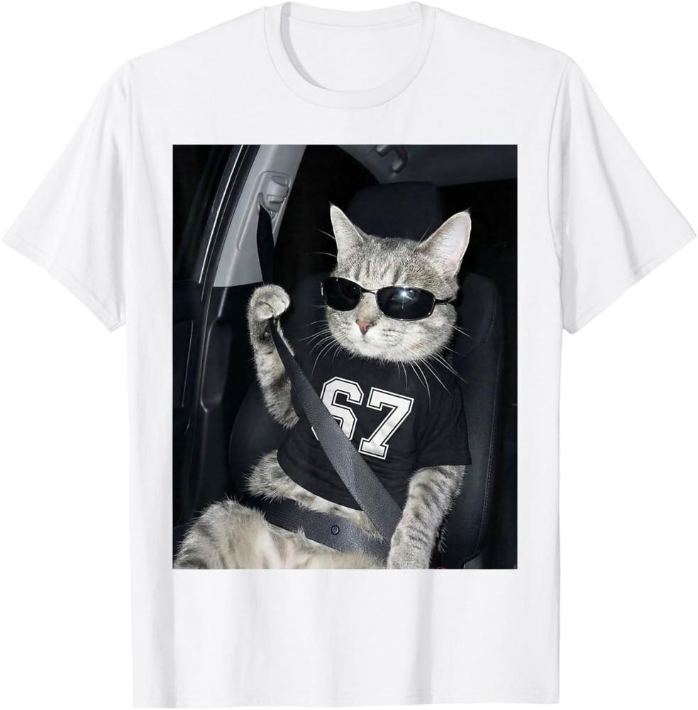 67 Cat Wearing Sunglasses Gen Alpha Funny Six Seven 6 7 Meme TShirt Unisex T-Shirt L