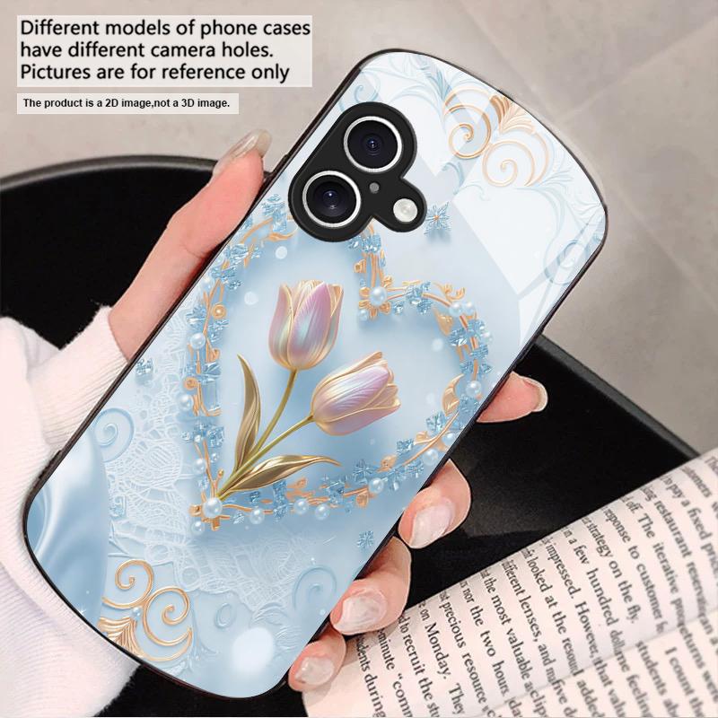 Love's Pink Purple Tulip For iPhone 17 16 15 14 13 Plus 12 Mini 11 Pro Max XR Xs Max X 7 8 6S 22 20 Elliptical Glass Phone Case