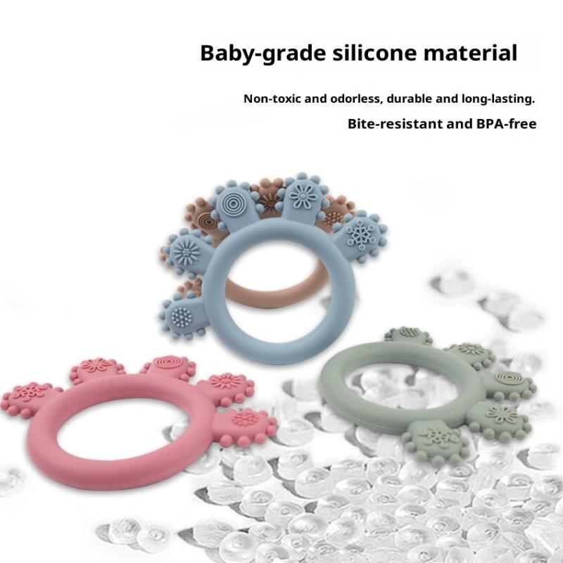 Handheld Multicolor Silicone Baby Ring Teether Anxiety Teething Toys 0-12 Months Chew Beads Sensory Gum Relief Soother Baby