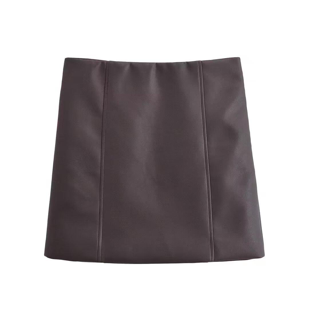 

PB&ZA Autumn/Winter 2025 High Waist Brown Leather Skirt – Stretchy PU, Hip-Hugging, Super Hot Style. Extra Small коричневий