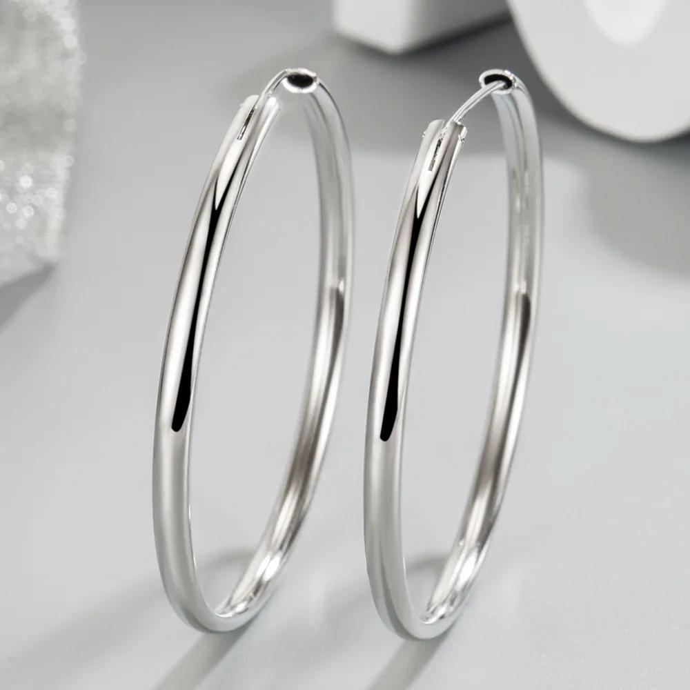 Genuine 925 Sterling Silver Women's New Jewelry Fashion Round Hoop Earrings