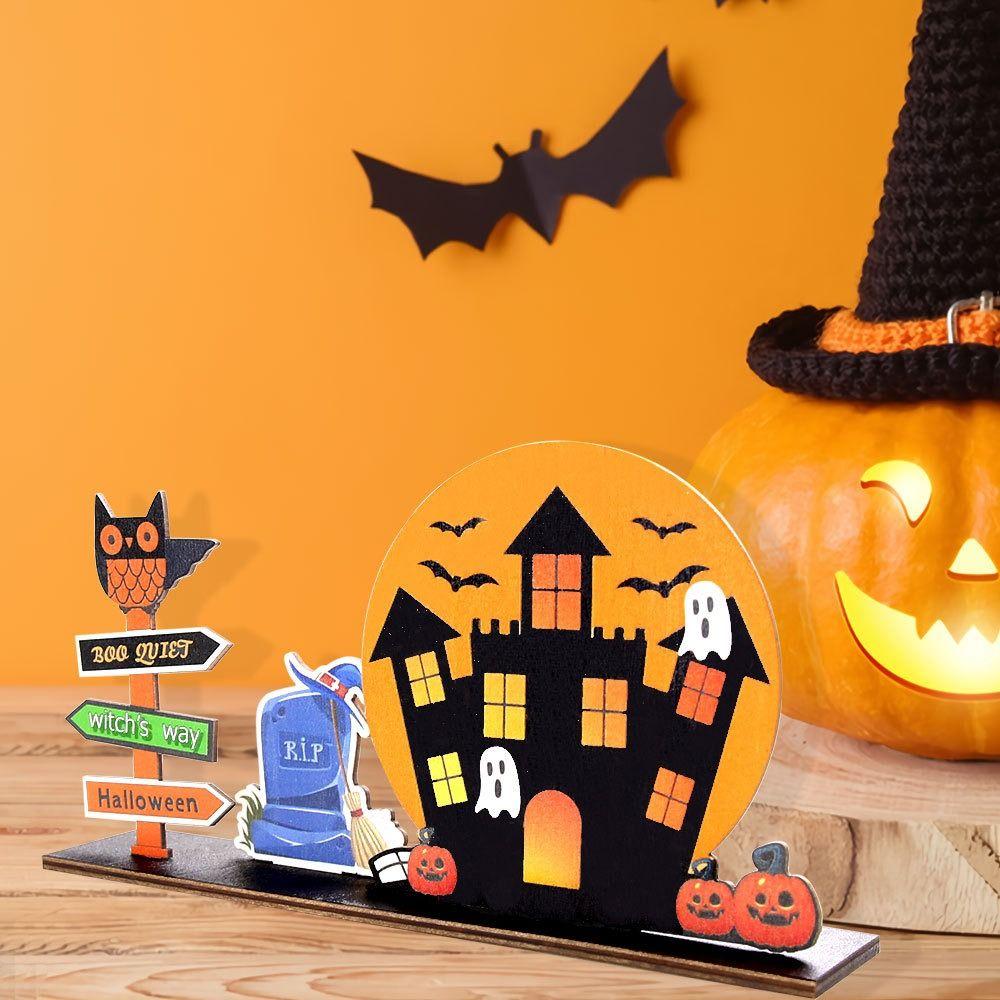 Cute Halloween Wooden Ornaments Cartoon Halloween Decoration Stand Office