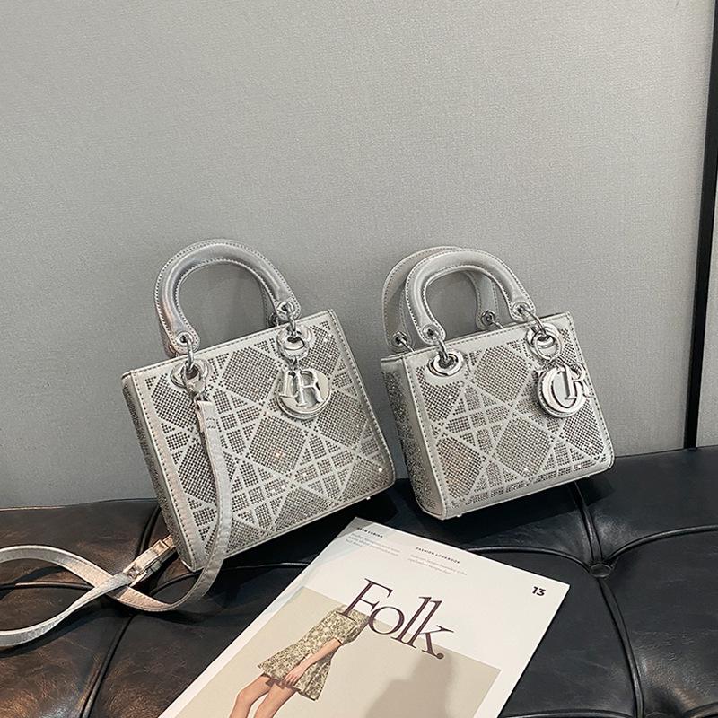 Rhinestone Light Luxury Women's 2025 Princess Diana Handheld Crossbody Shoulder Bag - Exquisite Small Square Design