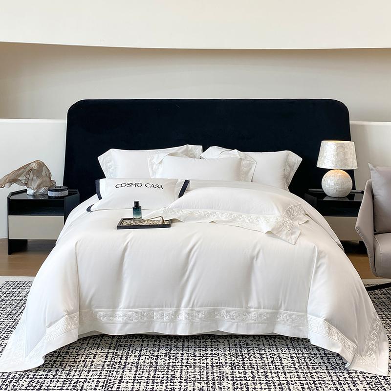 100% Ägyptische Baumwolle Weiß Luxus Stickerei Hotelstil Bettwäsche Set Bettbezug Set Flaches/Spannbettlaken Kissenbezüge 4-teilig