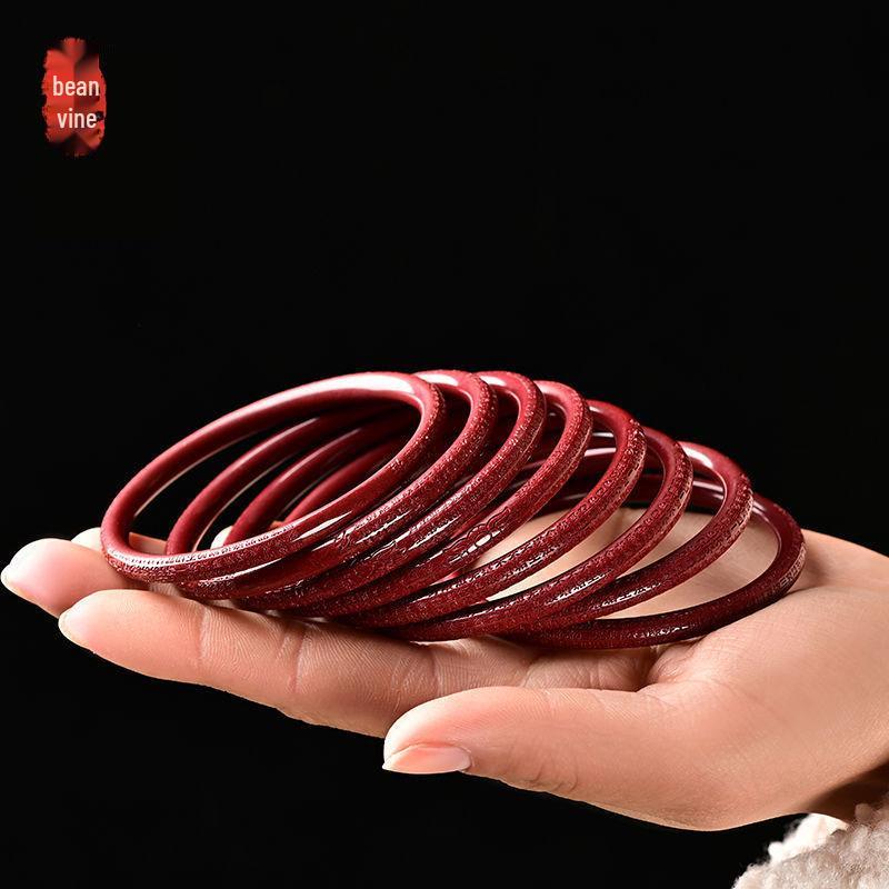 Natural Cinnabar Bangle: Purple Gold Sand Heart Sutra Design for Women