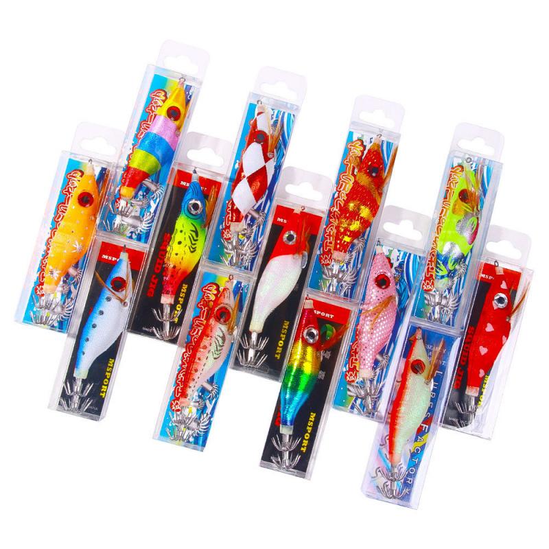 10CMLuminous Wood Shrimp9GSet of Big Eye Shrimp Lure Bait Squid Hook High Simulation Bait Night Fishing Bass Special for Bluefis