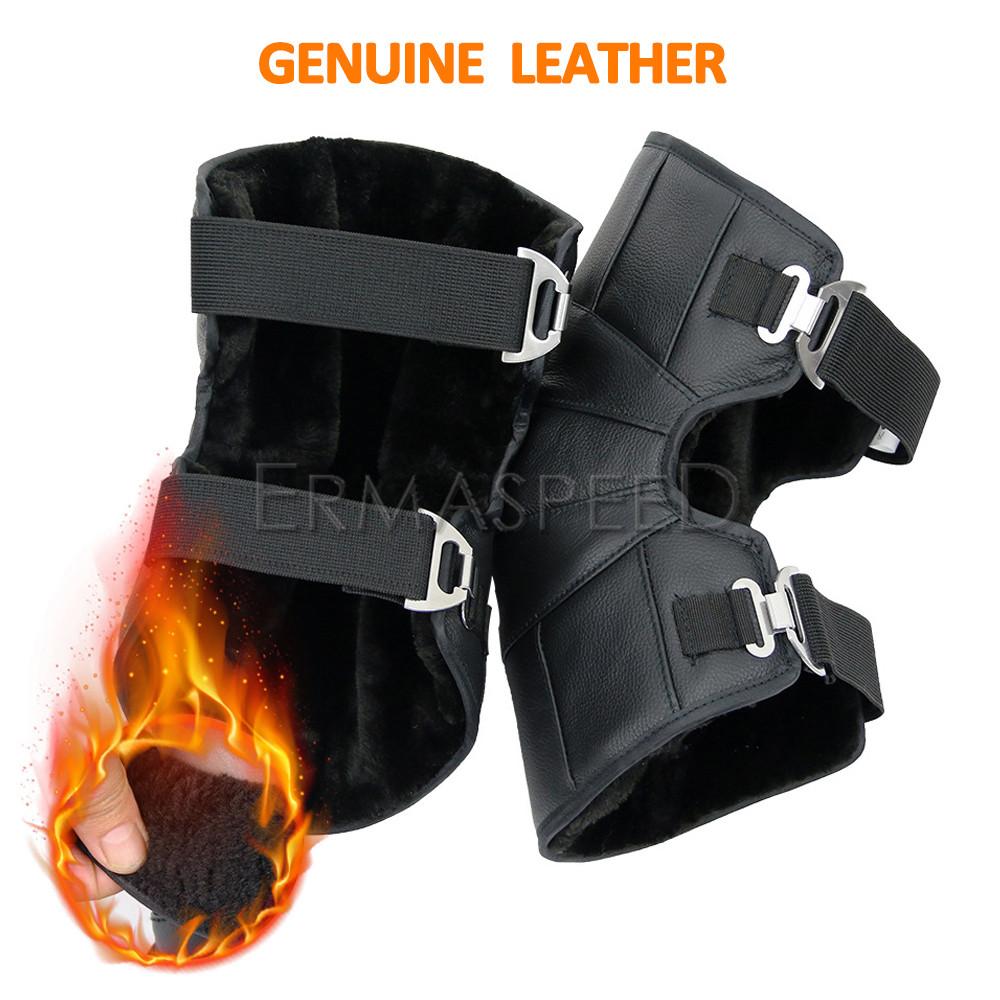 Winter Motorcycle Knee Pads Genuine Leather Windproof Thermal Knee Protective Guard Snowboard Motorbike Riding Protective