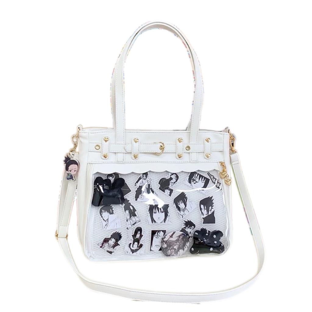 Color Solid Heart Shaped Decor Women Tote Bag With Transparent Compartment