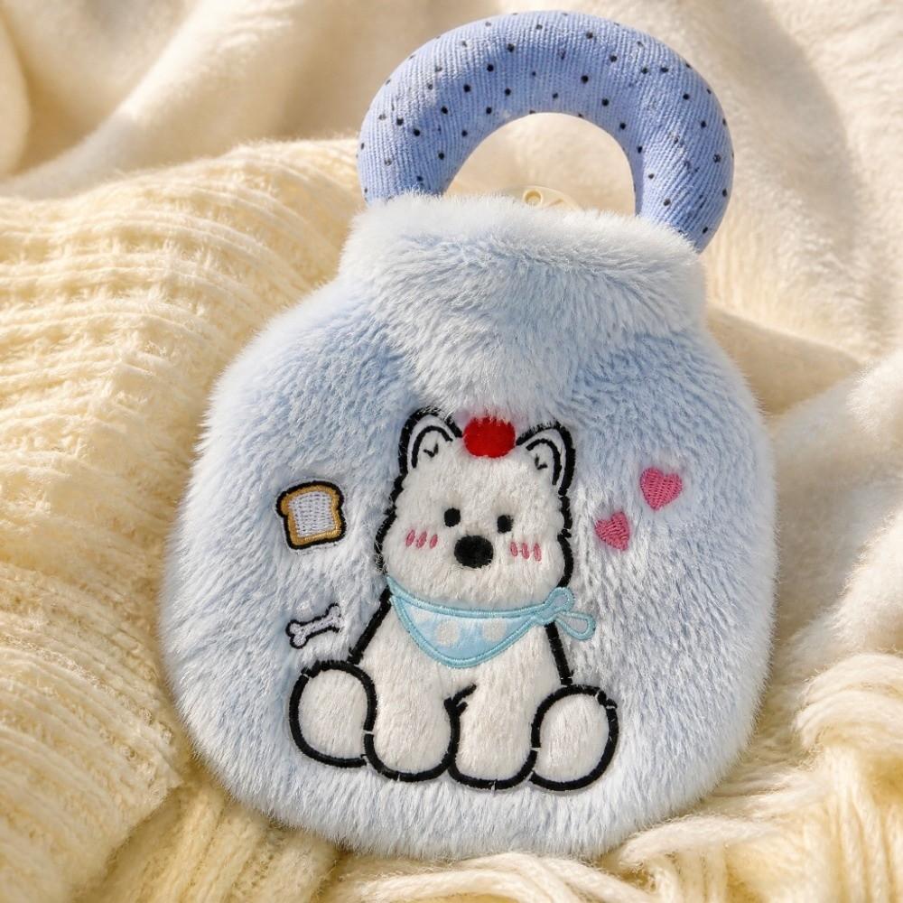 Plush Cartoon Hand Warmers Dog Embroidery Hot Water Bag Portable Water-filling Bottle Female